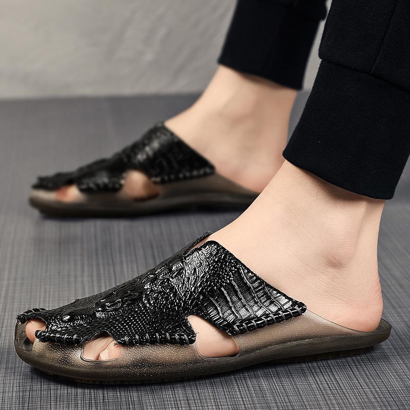 Summer Men's Slippers Fashion Crocodile Handmade Casual Slippers Indoor Bathroom Non Slip Designer Flip Flops Men Beach Sandals