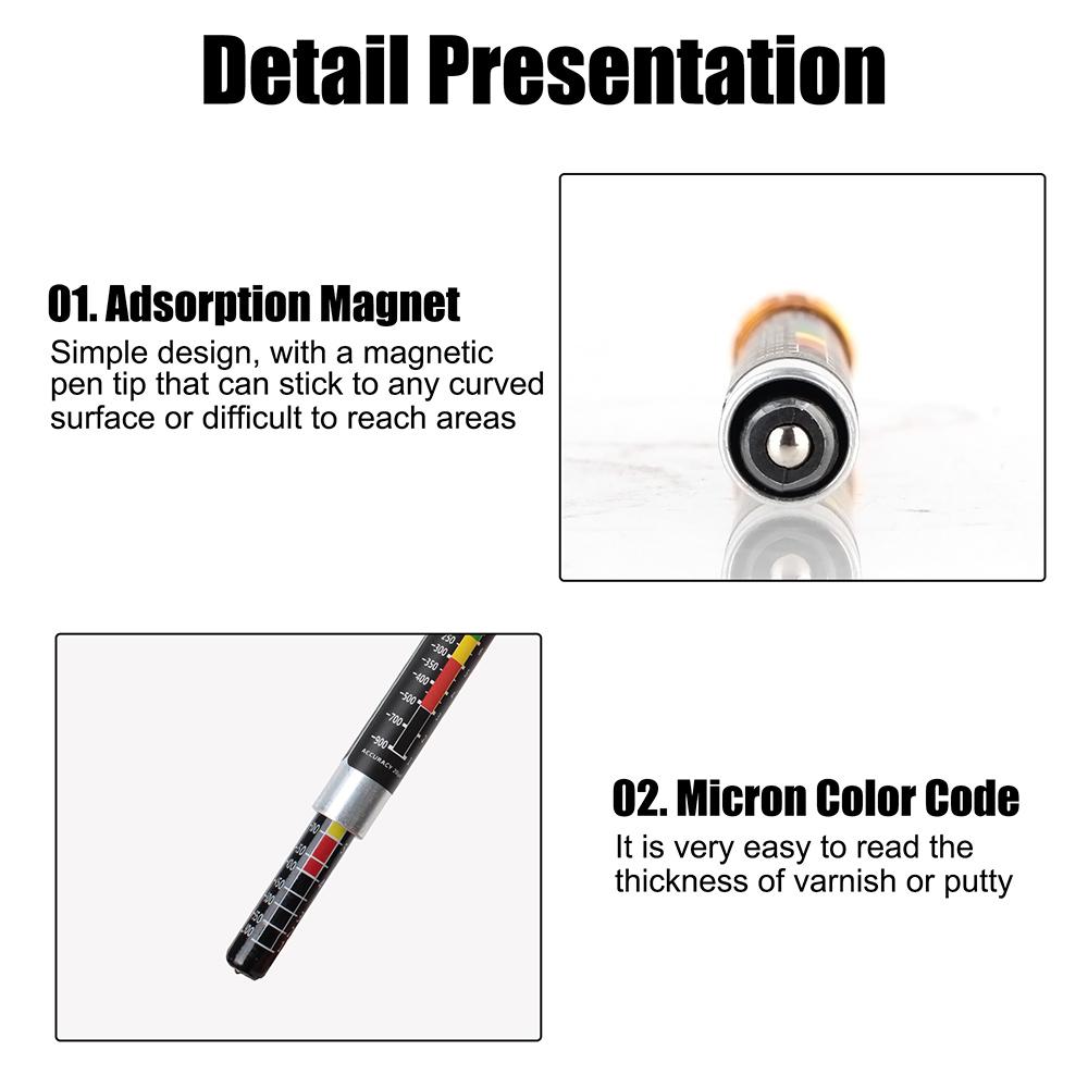 Miernik grubości powłoki Przenośny tester grubości lakieru Długopis samochodowy Długopis do pomiaru grubości powłoki samochodowej Wodoodporny z magnetyczną końcówką 1 szt.