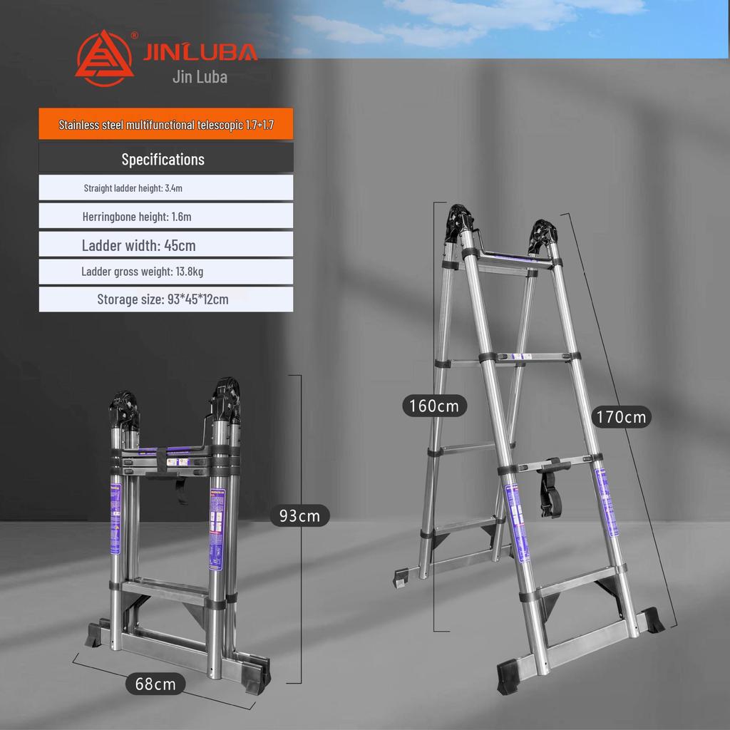 Jinluba Aluminum Telescopic A-Frame Ladder - Thickened, Stainless Steel, Bamboo Joint, for Household & Engineering Use