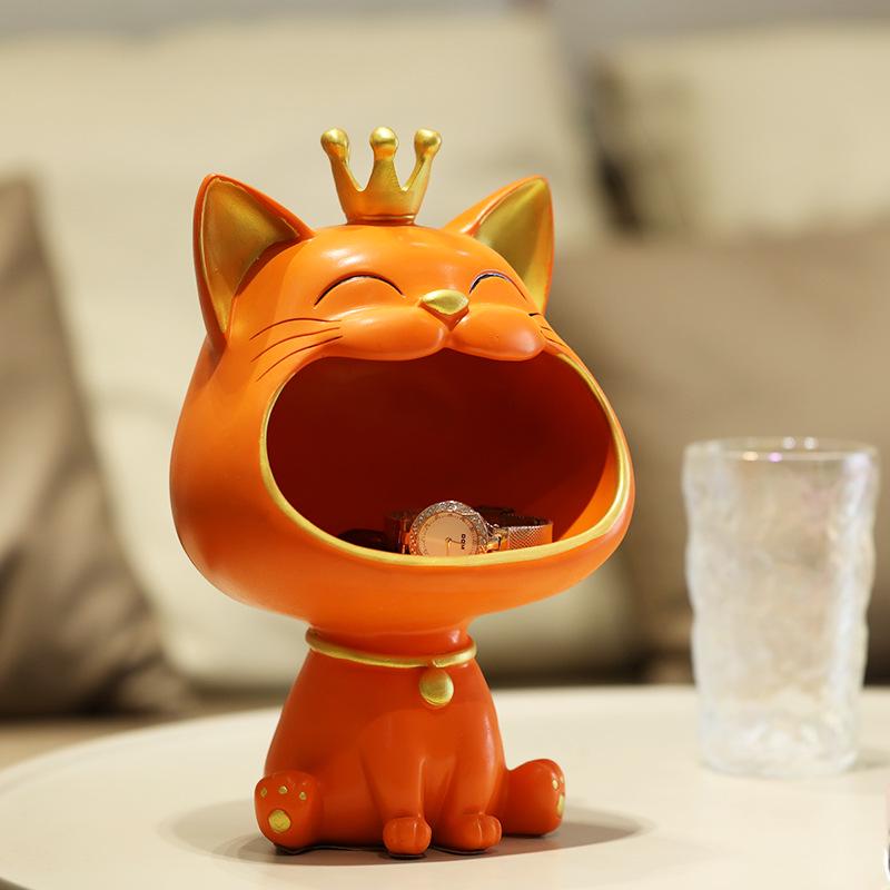 Ornament de lux pentru pisică norocoasă din rășină, pentru depozitarea și decorarea cheilor