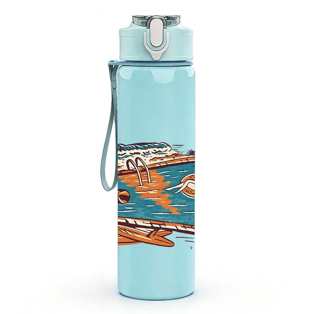 1PC Vintage Desert Road Trip Print 750ml Color Plastic Sports Water Bottle Leakproof Flip Straw Lid Suitable for Sports Office Home Use