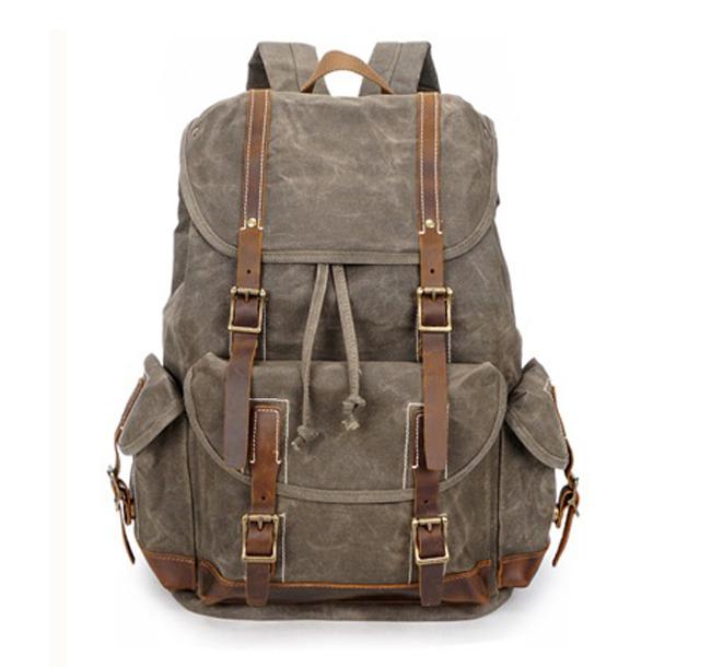 Vintage Waterproof Waxed Canvas Men's Backpack Women Rucksack Genuine Leather Backpack Bagpack large knapsack teenage School Bag