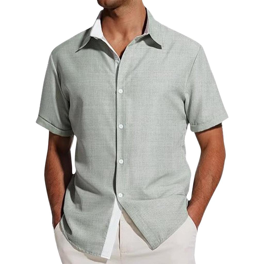 Men's Summer Colorblock Lapel Short-Sleeved Shirt Men's Casual Fashion Short-Sleeved Shirt