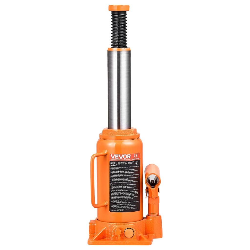 Hydraulic Bottle Jack, 12 Ton (26455.5 Lbs) Capacity, 205-400 Mm Lifting Range, Heavy Duty Welded Bottle Jack for Car, SUV, Pickup, Auto Repair, House