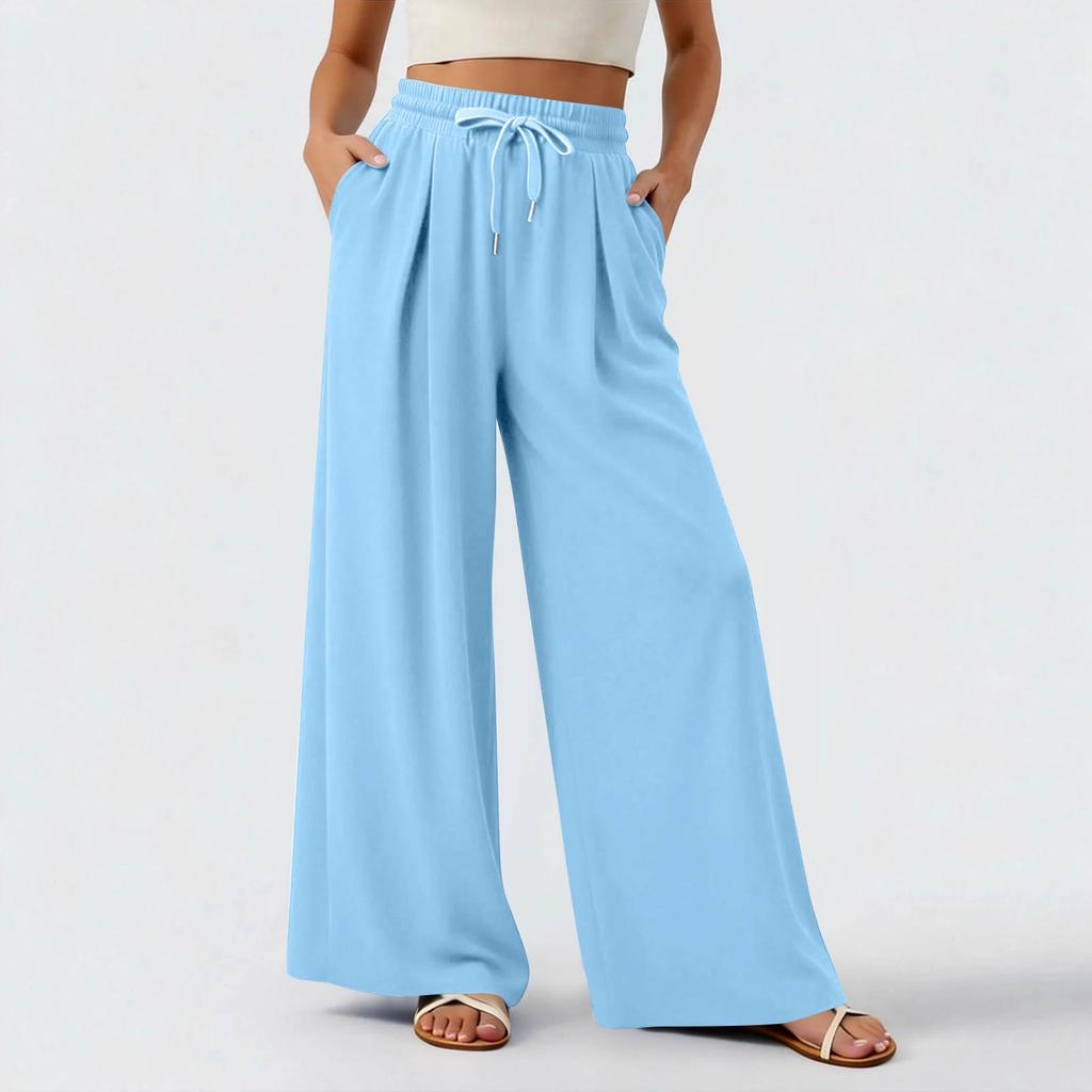 Women's Lightweight Wide-leg Casual  Color Flowing Trousers
