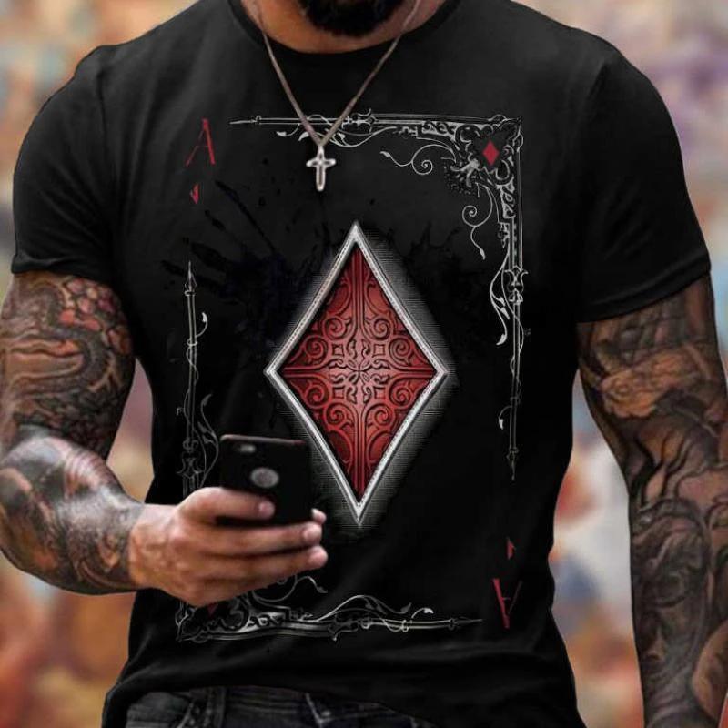 Men's Short-sleeved T-shirts Summer Casual Retro Hip-hop Style Round Neck Playing Card Pattern 3Dprinted  Oversized T-shirts