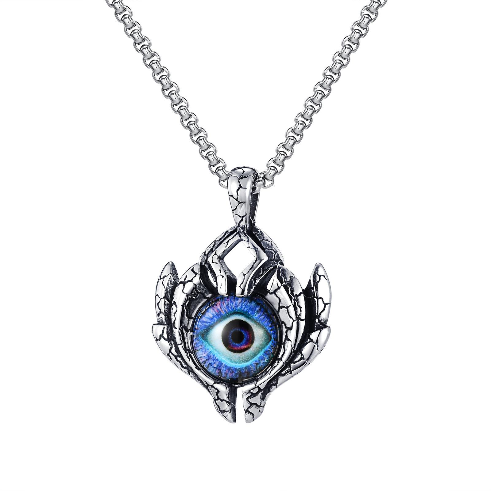 

Vnox Big Evil Eye Pendant Necklace, Chunky Stainless Steel Badge with Turkish Eye Pendant, Punk Men Accessory 60cm