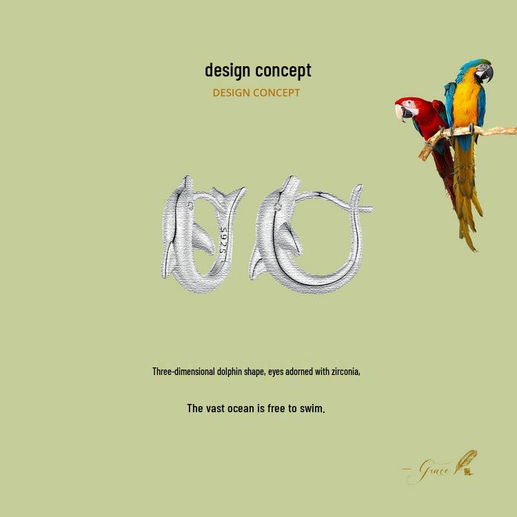 Avle S925 Sterling Silver Platinum-Plated Dolphin Earrings for Women - Style BSE881
