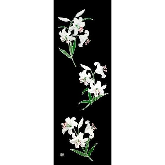Sen no Anbo Tenugui Casablanca Black - 100% Cotton, Tokuoka Fabric, Made in Japan (35cm x 100cm) - Lily Queen Casablanca Flower, Kendo Face Towel,
