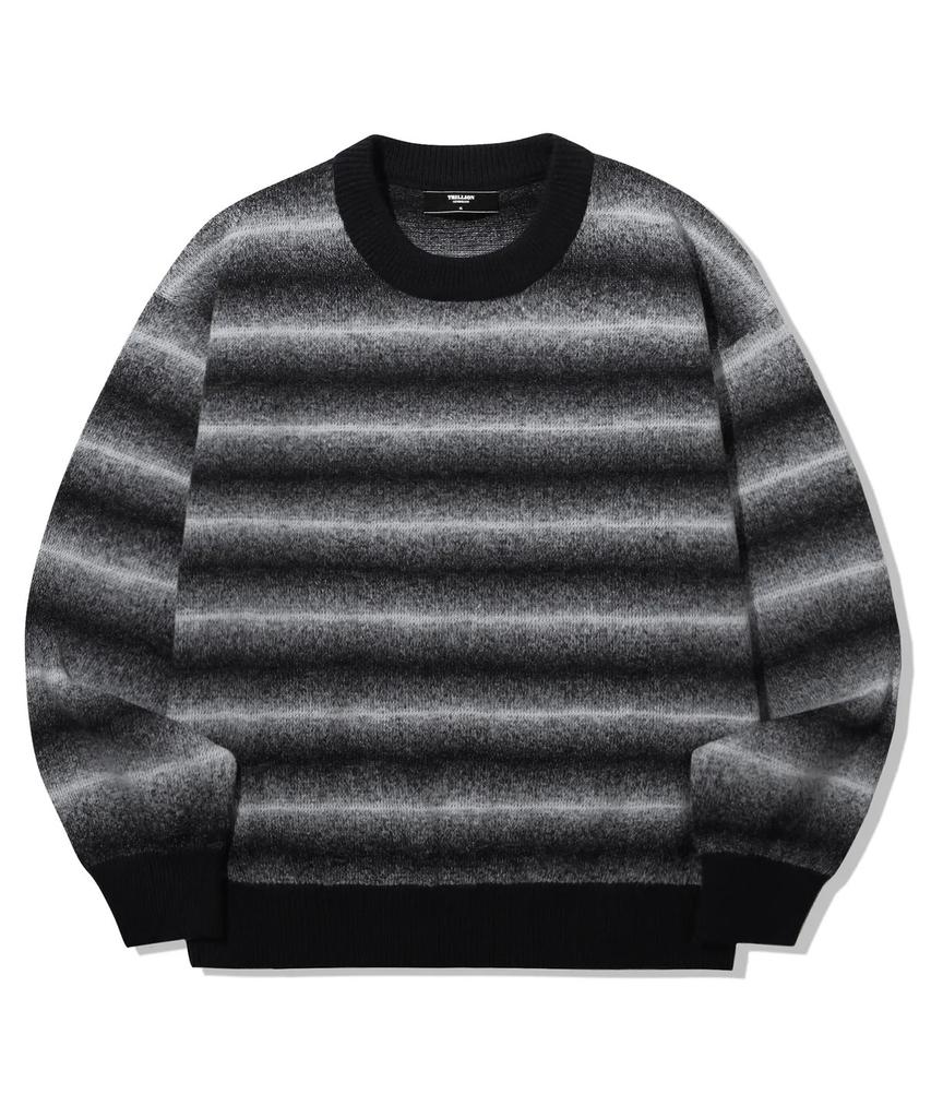 TRILLION Washable Gradient Stripe Crewneck Knit_Black