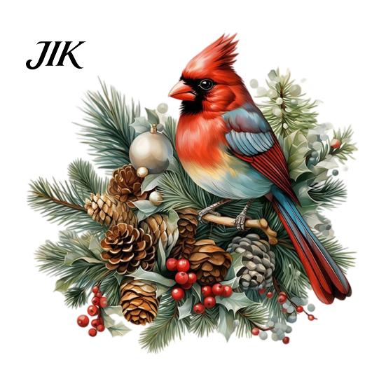 Festive Indoor Outdoor Glass Decals Christmas Bird Wall Sticker, Decorative PVC Decal with Pine Branch Cone And Red Berry, Waterproof Peel Sticker Art