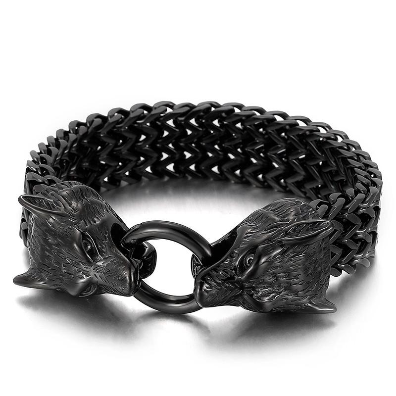 Kalen Vintage 18mm Skull Bracelets Shiny Matte Wolf Head Bracelet Wide Wristband Men's Party Jewelry Gift