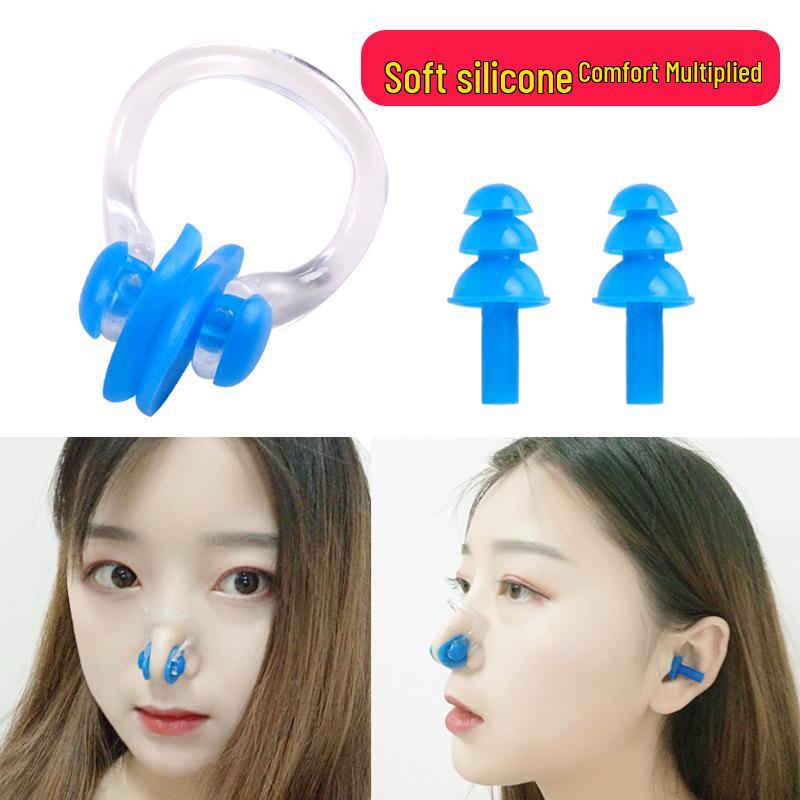 Silicone Earplugs and Nose Clip Set for Swimming - Waterproof Gear for Children and Adults
