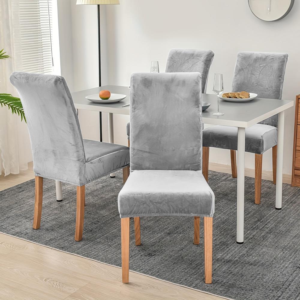 1/4pcs Velvet Chair Covers Dining Room Elastic Soft Seat Cover Solid Color Dustproof Furniture Protector Restaurant Banquet Home