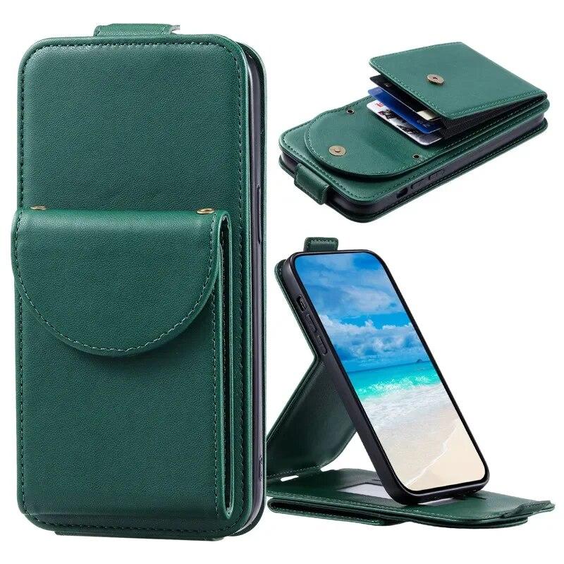 

Шкіряний чохол для iPhone 15 Pro Max 14 Plus 13 12 для Samsung Galaxy S23 Ultra S22 S21 S20 FE A15 A54 A34 A14 A53 Flip Wallet Card Cover iPhone 15 Pro Max зелений