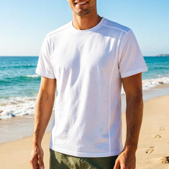 Men Crew Neck T-shirt Set-in Shoulder Solid Color Tee Breathable Loose Fit Casual Stylish Tee Shirt for Daily Life Street Office