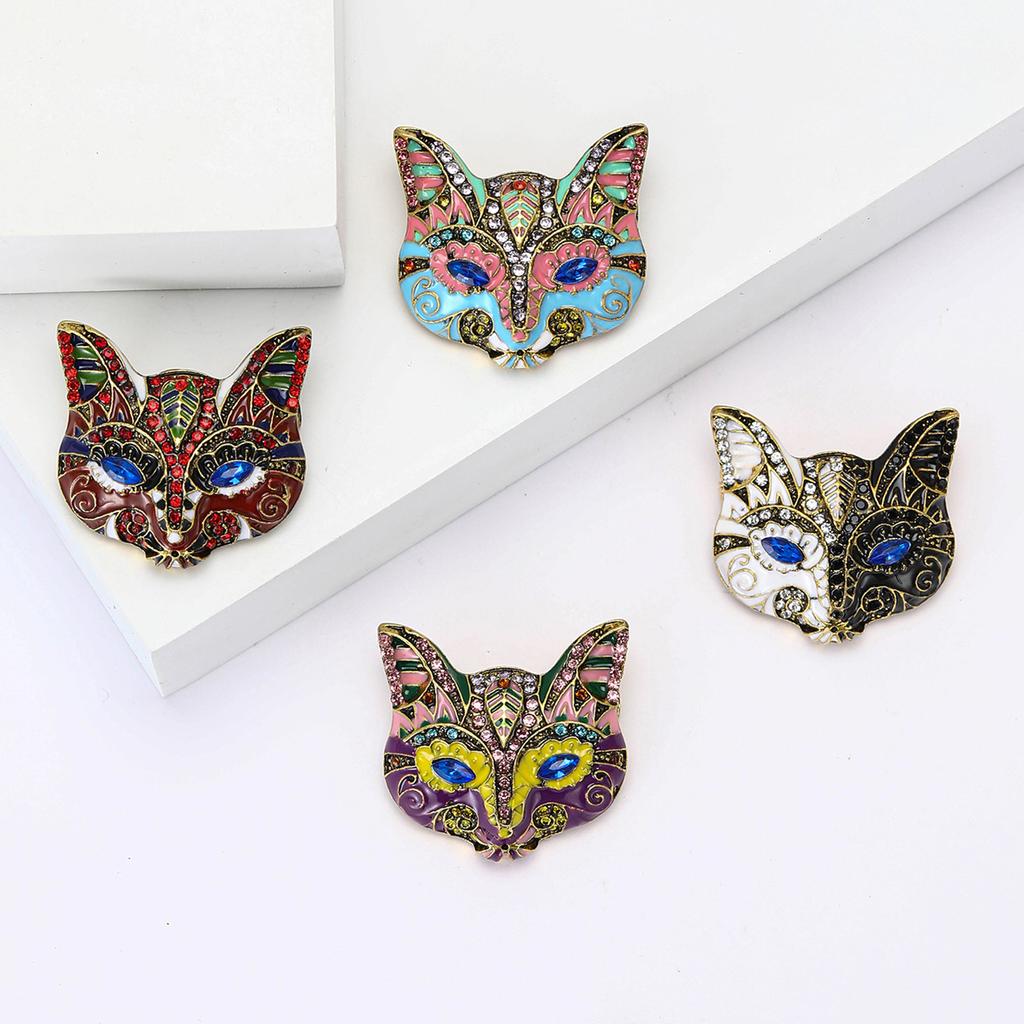 Cute Alloy Rhinestone Fox Mask Brooch Fashion High-End Men'S And Women'S Suits Cardigan Corsage Jewelry Pin
