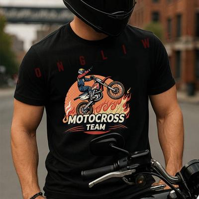Energetic Motocross Rider Men's Cotton T-shirt Summer Short Sleeved Casual Round Neck Unisex To