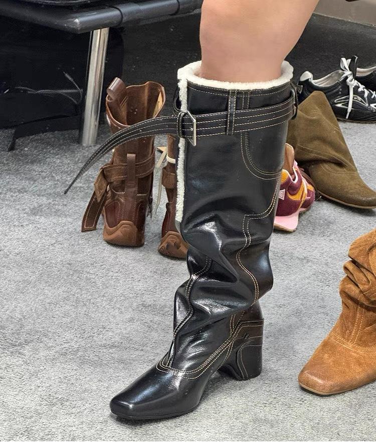 European and American Velvet Warm Fluff Pile Western Boots New Retro Big Tube Circumference Knight Boots