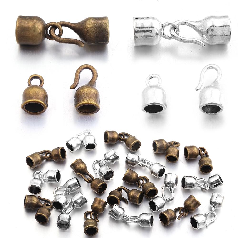 10 Sets Lederkordel Armband Verschlüsse Haken Loch 5,8 mm Quetschperlen Endkappen Verbinder Für DIY Schmuckherstellung Zubehör