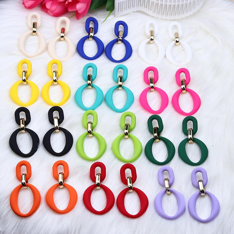 Pinkdudu Chain Link Acrylic Stud Earrings Painted Geometric Round Exaggerated Drop Earring Minimalist Dangle Earring PD2231