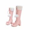 Japanese lolita cute soft girl sweet round head lace-up tall hairball warm cos princess  long boots