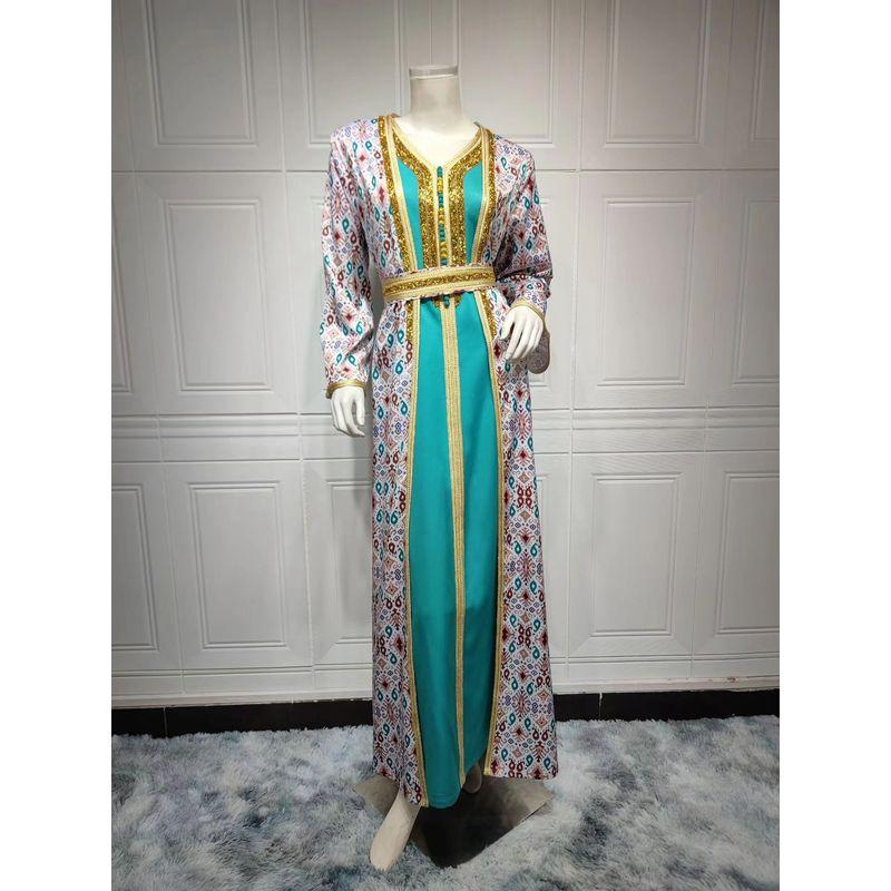 

New Arrival Women s Diamond-Embedded Hot Drilling Print Dress + Inner Skirt Two-piece Set Dress + Inner Dress Set Flower color 2XL