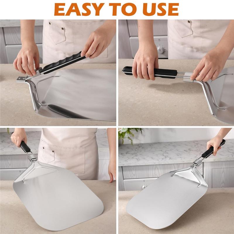 Pizza Peel 12 Inch, Metal Pizza Peel With Foldable Handle(12X 16Inch) Pizza Paddle With Cutter Set& Pizza Spatula