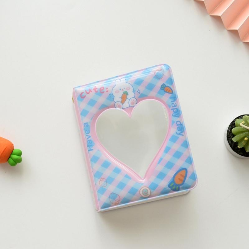 Mini Photo Album 3 inch 36 Sheets Hollow Heart Mini Card Organizer Bag for Children Girls Boys Holiday Birthday Gift
