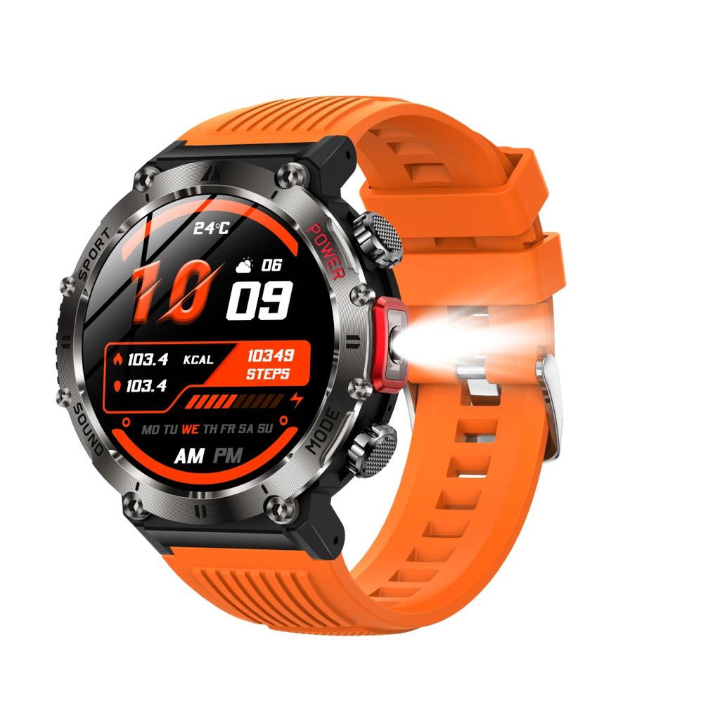 Rainbuvvy HT32 Bluetooth Smartwatch 1,43 Zoll IPS 360x360 Voll-Touchscreen BLE5.0 IP68 Wasserdicht Mehrere Farben Taschenlampe Android Smartwatch