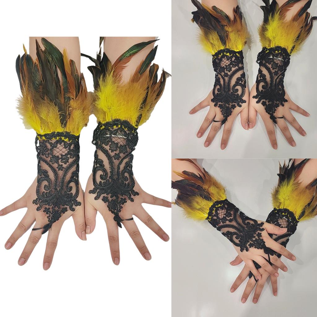 Wedding Gloves Proms White Gloves Feather Long Gloves for Operas Women Lady Proms Costume Accessories