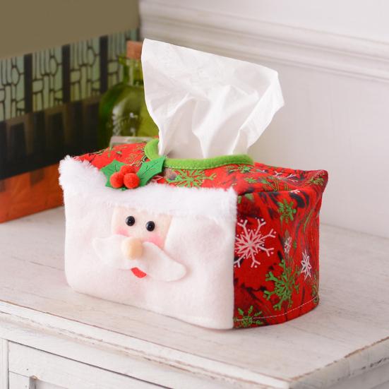 Holiday Office Table Accessory Christmas Tissue Box Cover, Santa Face Napkin Dispenser Sleeve, Non-Woven Fabric Soft Holder for Home Party,