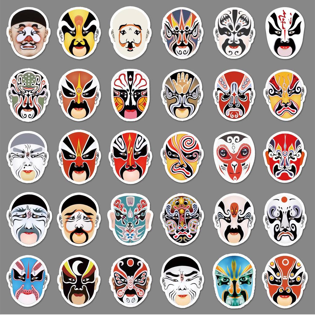 Peking Opera Huadan Face Painting Stickers: 60 Waterproof Chinese Style Graffiti Decals for Suitcases, Skateboards, Cars, and Phones