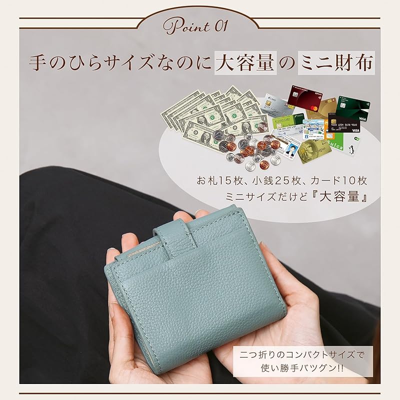 [BLUE SINCERE] mini wallet ladies genuine leather large capacity Bills don't break box type bi-fold wallet Thin small wallet skimming block / HW5
