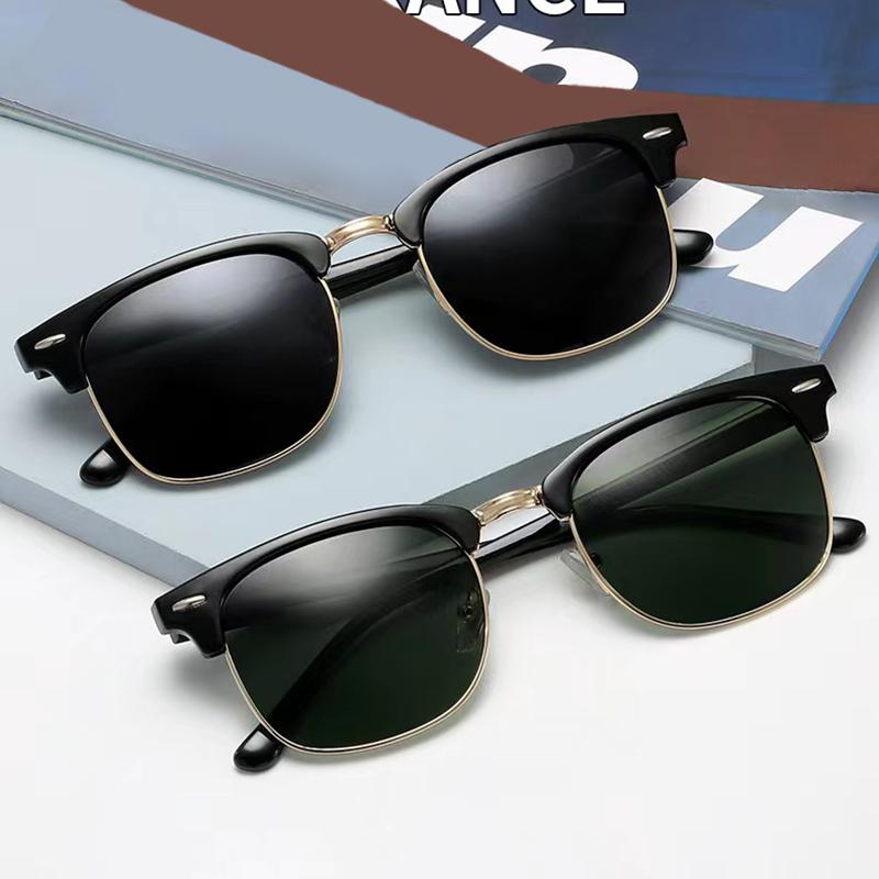 Non-polarized Classic Half Frame Sunglasses Men Women Fashion Rivet Eyewear Metal