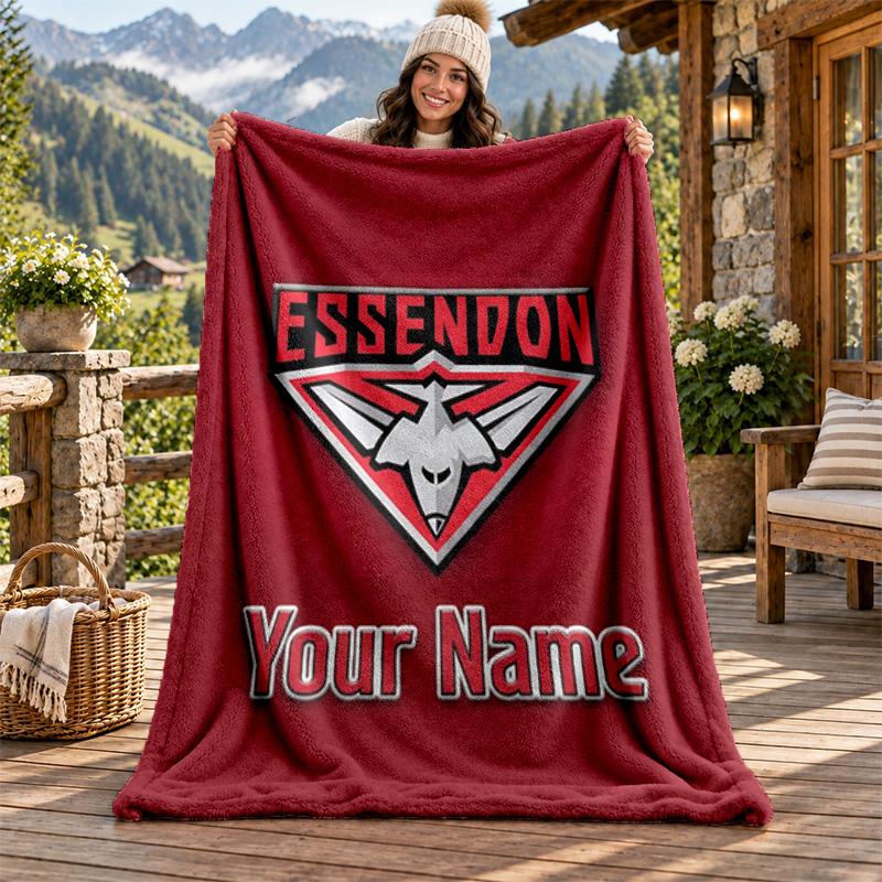 Essendon FC Koc Flanelowy z Niestandardowym Imieniem Spersonalizowany Miękki Ciepły Pluszowy Koc Rzutowy Spersonalizowany Prezent dla Rodziny Przyjaciół