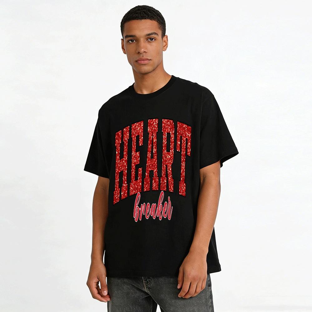 Heart Breaker Glitter Letter Print Casual Tshirt Trendy Valentine Top Pure cotton T-shirt