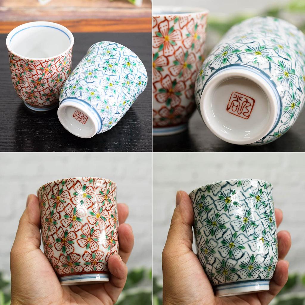 Waza No Kura Stylish Teacups and Tea Bowls Kutani Floral Made In Perfect for Birthdays 88th Couple's Set, Ware, Pattern, High-Quality Ceramic, Japan,