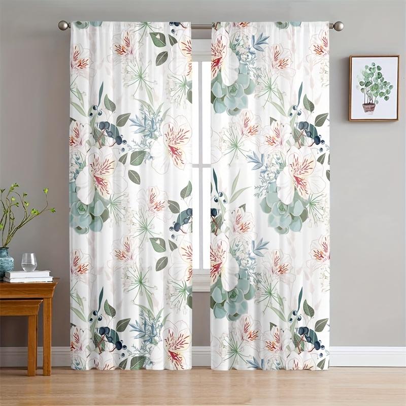 2pc Nordic style floral pattern curtains   polyester fabric   machine washable   suitable for bedroom and living room decoration