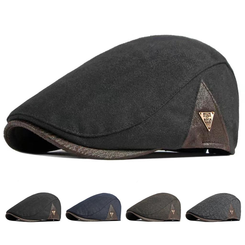 1Piece Men Side Triangle Pattern Beret Duckbill Cap Outdoor Adjustable Leisure Hat Spring Autumn Hunting Travel Tourism