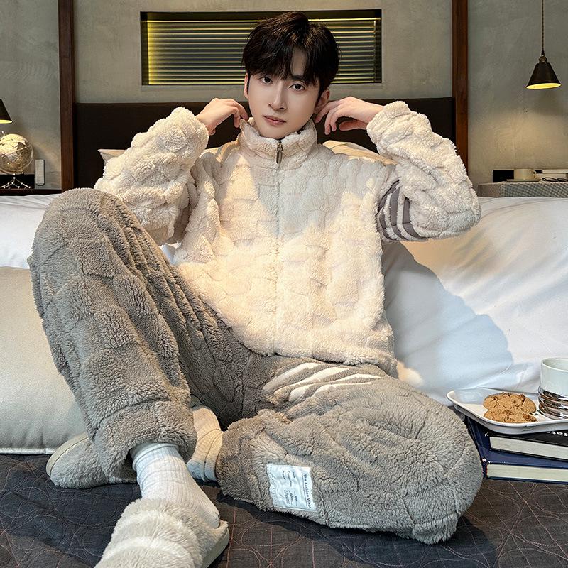 Cozy Fleece Men's Pajamas Set - Warm Thickened Autumn/Winter Casual Wear
