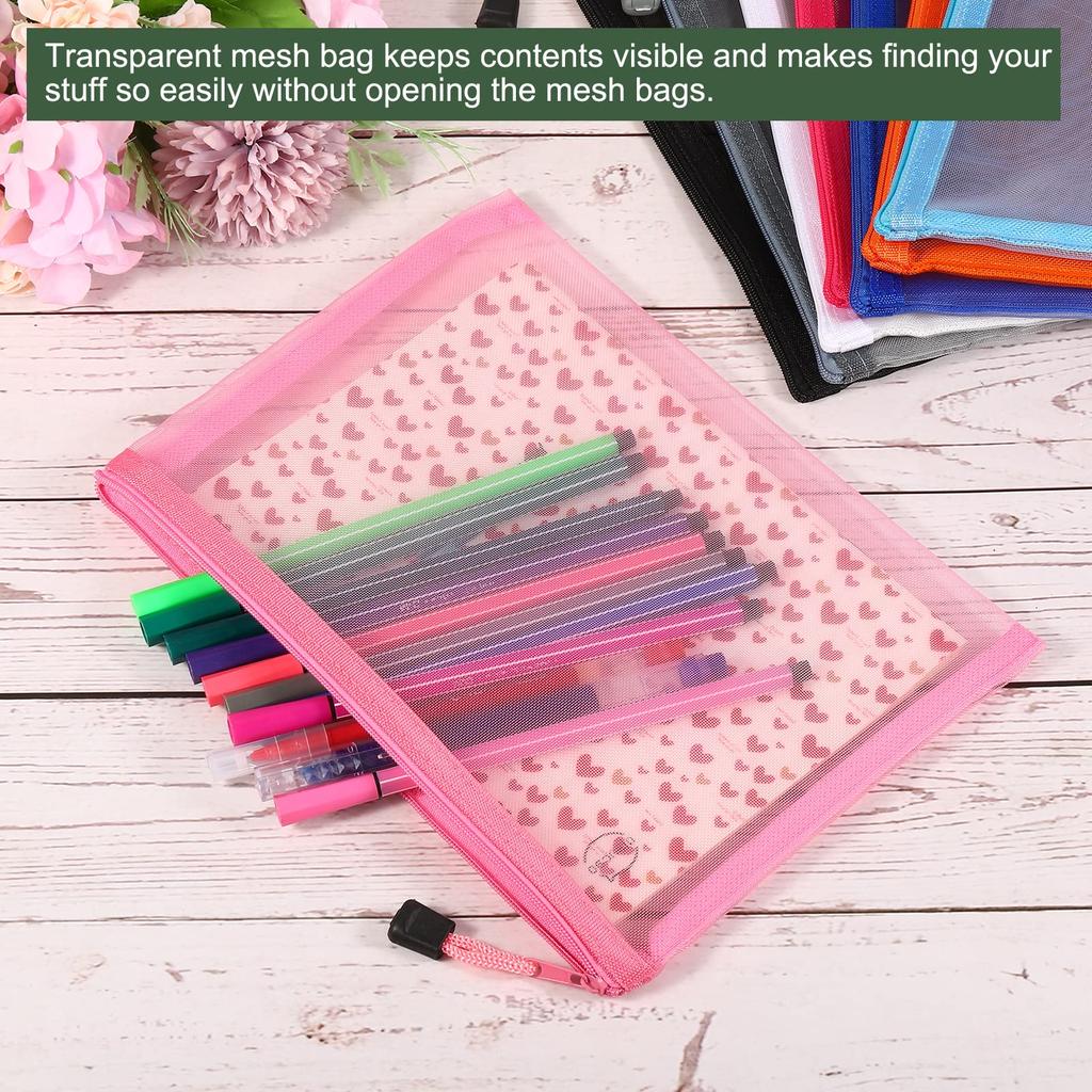 YOKIVE Mesh B6 Nylon Pencil Zipper Travel Makeup Pouch for Home Use Pack of 6 Bag, Case, Organizer, (Black),