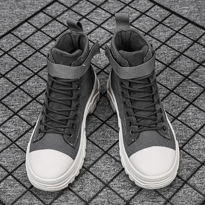 Fashion Men's breathable round toe motorcycle boots casual hiking shoes high top wear-resistant anti-oxidation versatile fashion