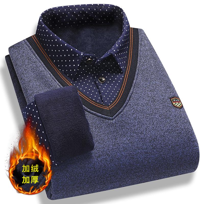 

Мужской пуловер с воротником, флисовые рубашки поло с длинным рукавом, одежда в винтажном стиле смарт-кэжуал, вязаные свитера, теплый 3XL