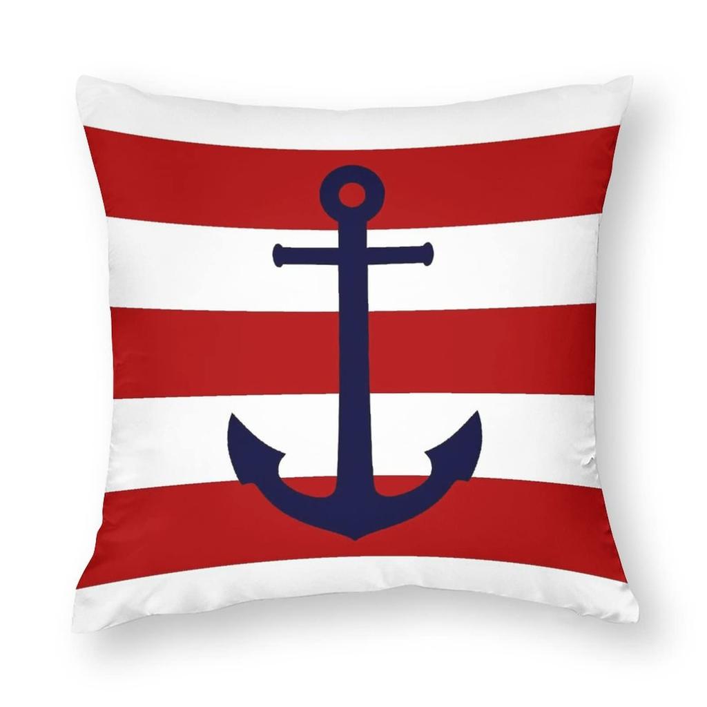 Nautical Compass Pillowcase Striped Cushion Cover Navy Blue Wind Rose Decor Coastal Throw Pillow for Living Room Bedroom