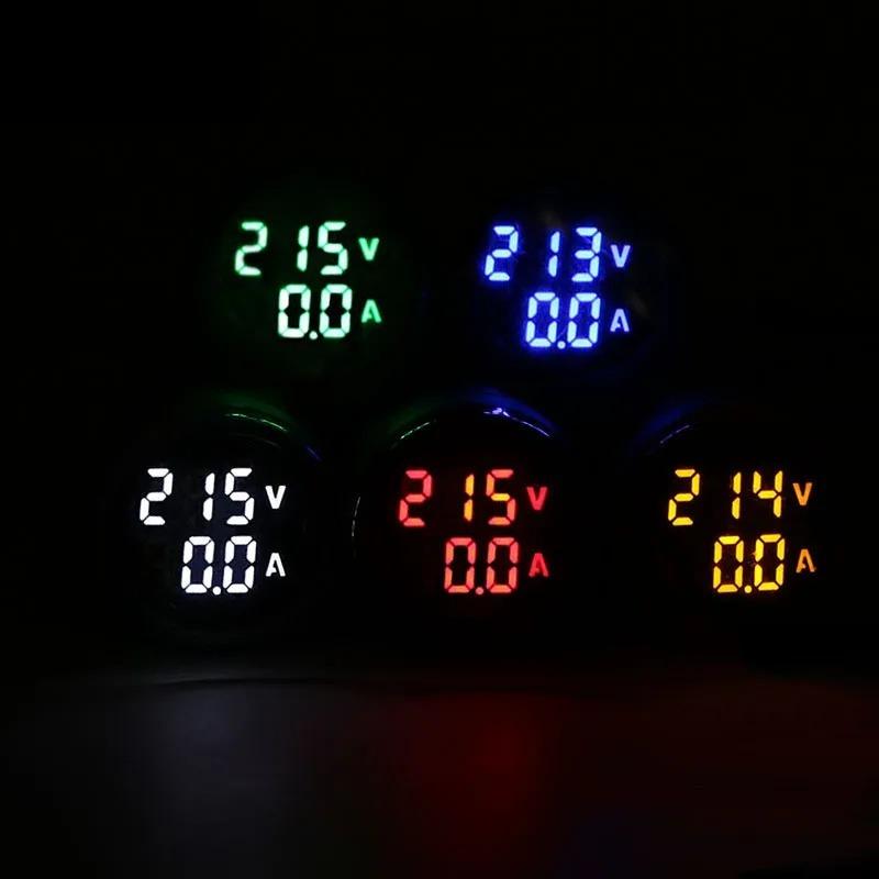 22mm AC 20-500V 0-100A Round Mini Digital Voltmeter Ammeter Amp Volt Voltage Tester Meter Dual LED Indicator Pilot Lamp Light