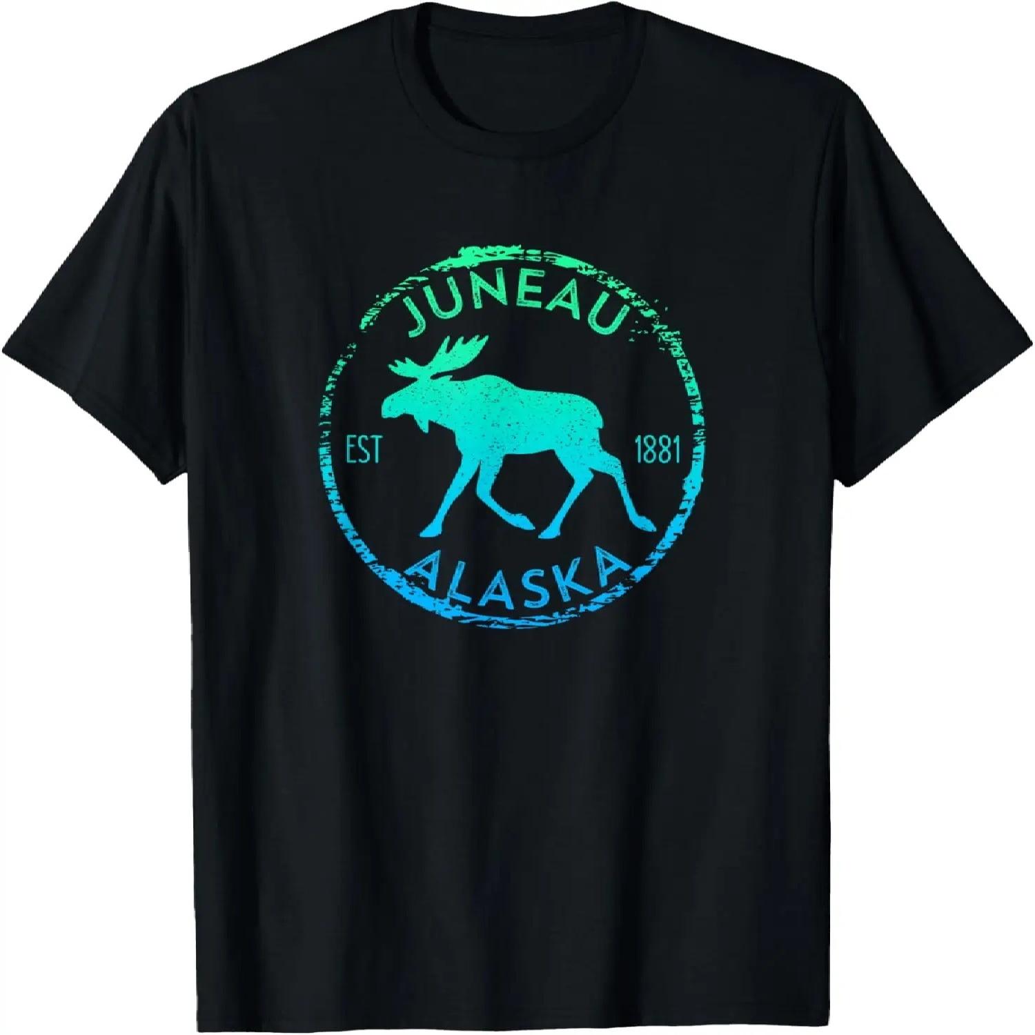 Juneau Alaska Moose Gradient Distressed Souvenir T-Shirt S