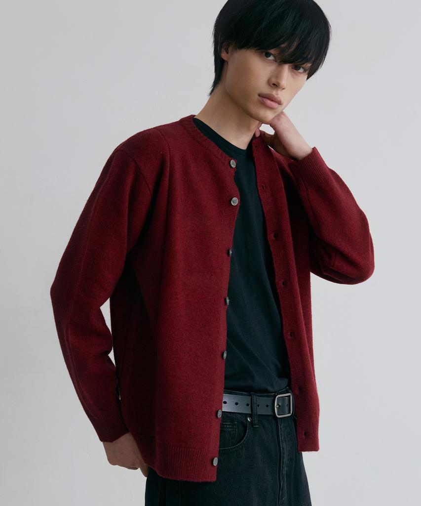 Nodu Single Line Round Cardigan [Burgundy]