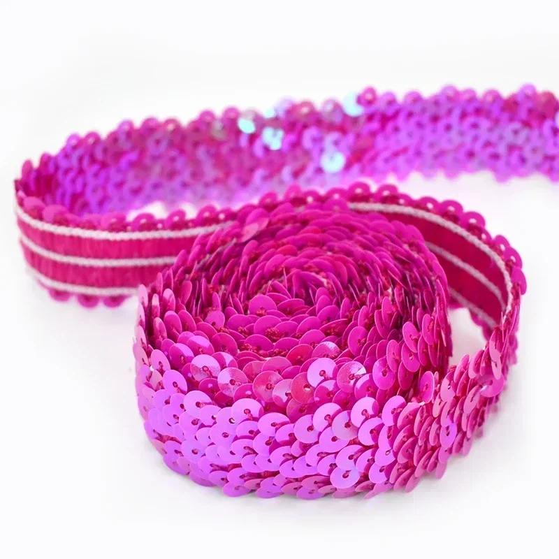 2/5/10Meters Meetee 30mm Sequin Lace Ribbon Stretch Fabric Laces Trim for Clothes Elastic Band DIY Sewing Decoration Accessories