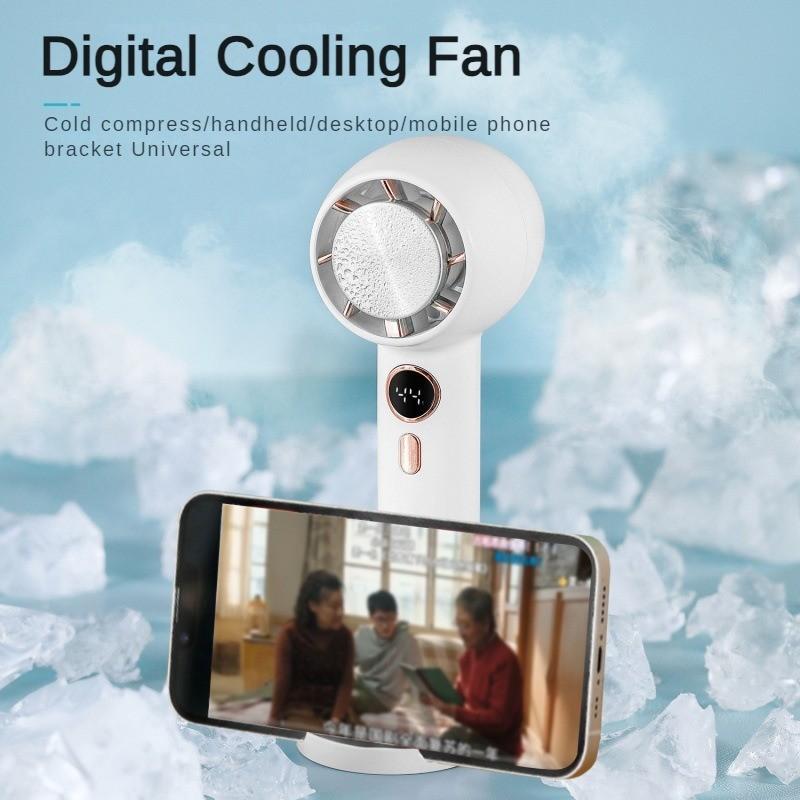 7,2W Intelligenter Digitalanzeige-Kühlventilator Outdoor Tragbar Kältekompresse Handheld USB-Ventilator Schlafzimmer Wohnzimmer Starker Wind Ladeventilator 55*82*170mm